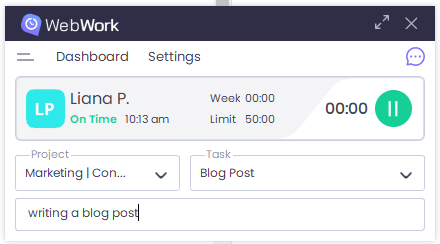 Descrição da atividade do WebWork Desktop Tracker