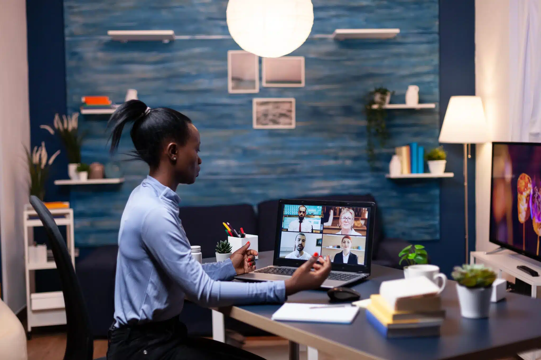 a woman on a video call at home
