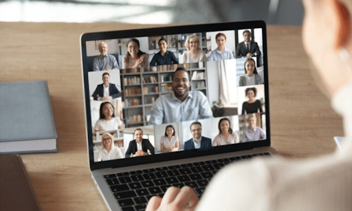 People talking via video call