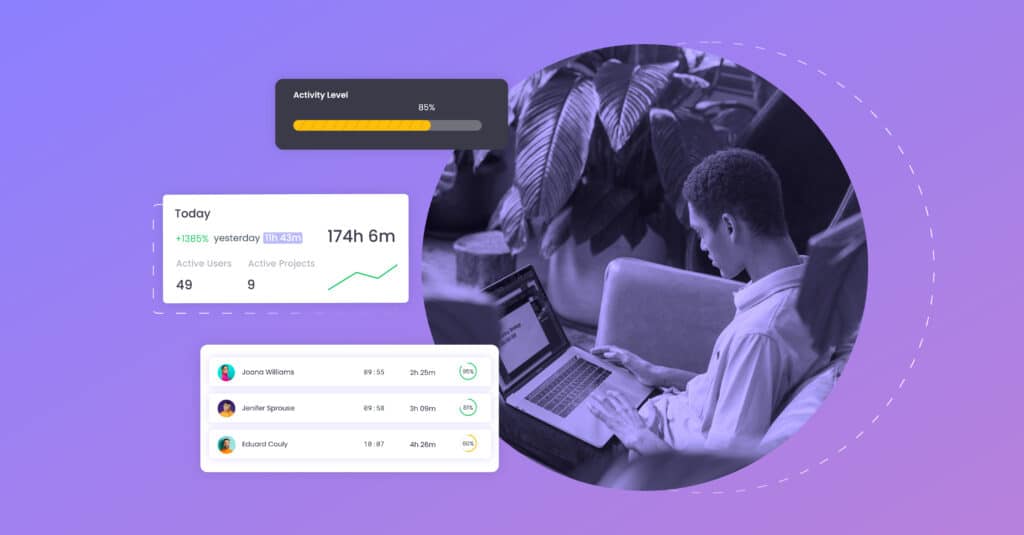 a remote employee using time tracking tools on a laptop
