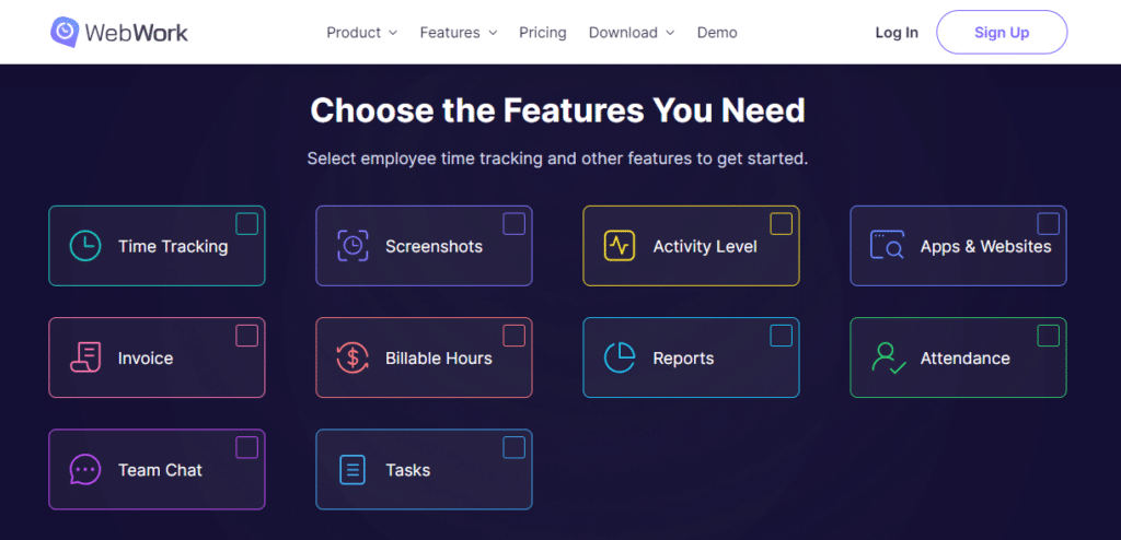 WebWork features webpage for the best employee monitoring ethics