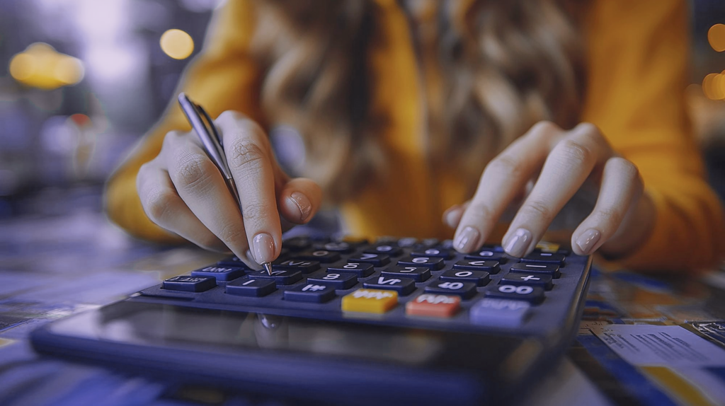 A close-up shot of a calculator that is being used to calculate a raise.
