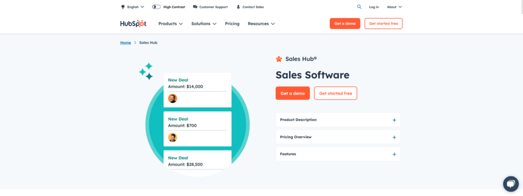 Una captura de pantalla del sitio web de HubSpot.