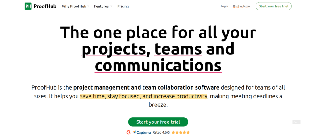 Una captura de pantalla del sitio web ProofHub, que ofrece una de las mejores ofertas de software del Black Friday en 2024