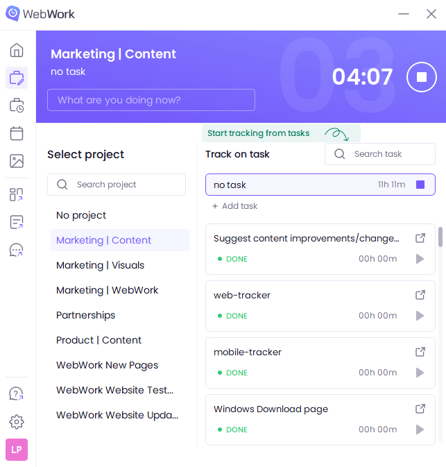 Настольное приложение WebWork Time Tracker: начните отслеживать