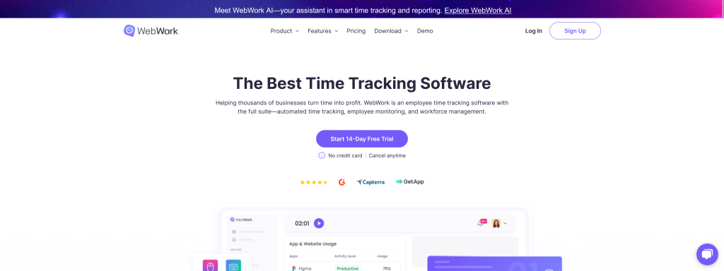 Сайт WebWork Time Tracker, лучшей альтернативы Toggl на рынке