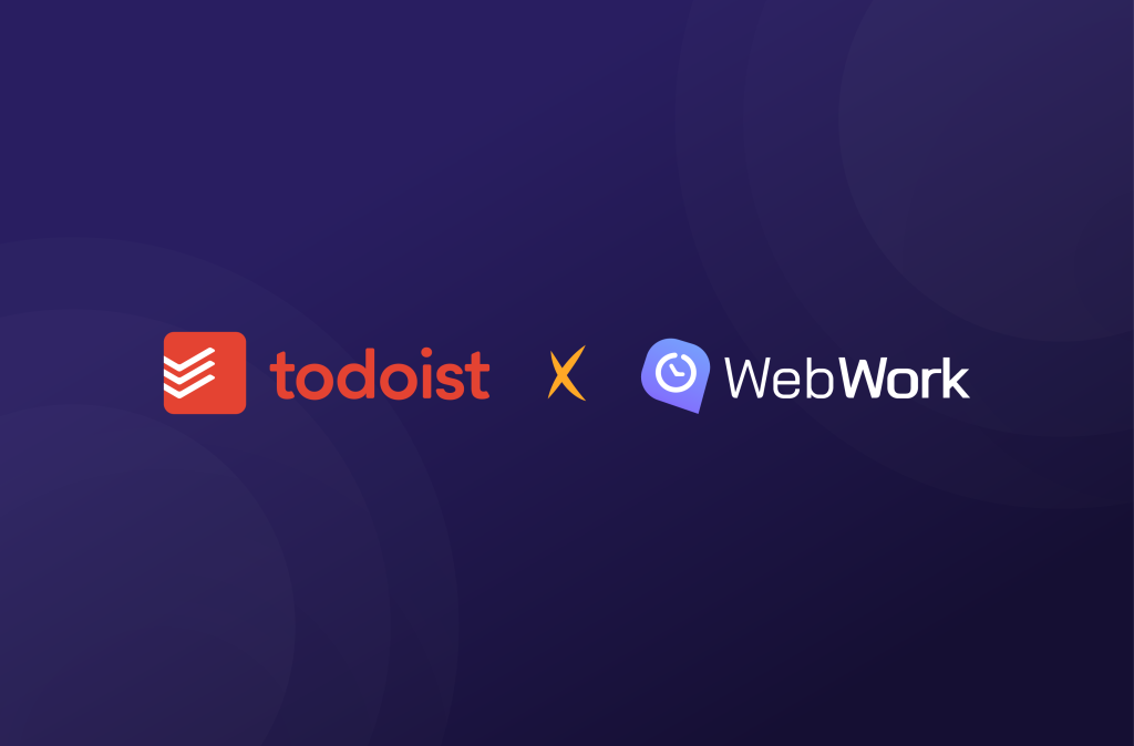 An infographic displaying the logos of Todoist and WebWork on a dark purple background