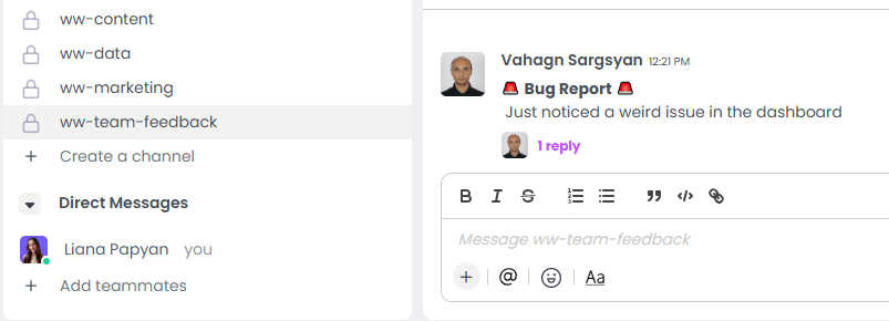 Dogfooding at WebWork Time Tracker on Team Chat