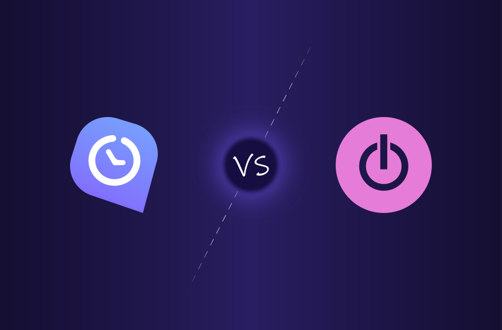 An infographic showing the logos of WebWork and Toggl on a dark purple background.