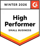 Badge 'High Performer Small Business Winter 2026' de G2 remis à WebWork comme logiciel de suivi du temps leader