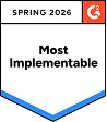 WebWork Most Implementable G2 award Spring 2026 badge for easy to adopt software