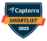 Badge Capterra Shortlist 2025 reçu par WebWork en tant que logiciel de suivi du temps de premier plan