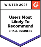 Badge 'Users More Likely To Recommend Small Business Winter 2026' décerné à WebWork comme top logiciel pour PME