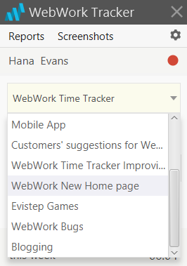 How to select a project in order to track time