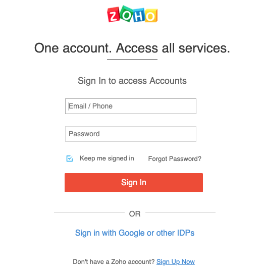Open your Zoho account Open your Zoho account