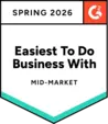 G2 Easiest To Do Business With Mid-Market Spring 2026 badge awarded to WebWork Time Tracker for seamless time tracking software experience