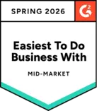 G2 Easiest To Do Business With Mid-Market Spring 2026 badge awarded to WebWork Time Tracker for seamless time tracking software experience