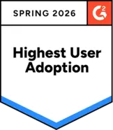 G2 Highest User Adoption Spring 2026 award recognizing WebWork Time Tracker as a trusted time tracking software