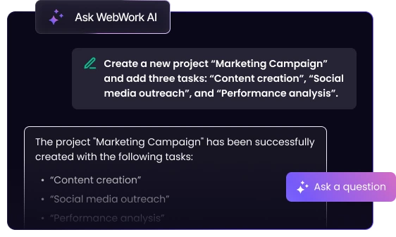 AI-Powered Time Tracker For Employee Performance Insights AI-powered time tracker answering questions about employee performance