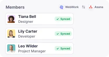 Участники рабочего пространства Asana синхронизированы с WebWork