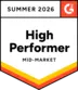 G2 High Performer Mid Market Summer 2026 Auszeichnung, die WebWork als zuverlässige Software zur Mitarbeiterüberwachung erhalten hat