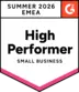 G2 High Performer Small Business EMEA Summer 2026 Auszeichnung, die WebWork als zuverlässige Software zur Mitarbeiterüberwachung erhalten hat