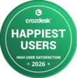 WebWork Crozdesk Happiest Users award for time tracking software 2026