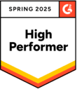 G2 High Performer Spring 2025 badge earned by WebWork as a reliable employee monitoring software