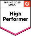 G2 High Performer Spring EMEA 2025 badge earned by WebWork as a reliable employee monitoring software
