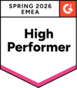 G2 High Performer Spring EMEA 2026 badge earned by WebWork as a reliable employee monitoring software