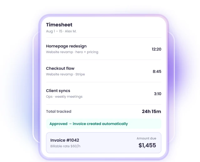 Temporizador de tareas a hojas de tiempo y facturas con acumulación automática y cálculos facturables