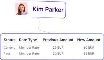 Rastreador de horas facturables que muestra el historial completo de tarifas facturables y cambios salariales a lo largo del tiempo
