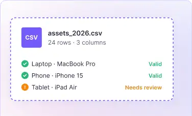 Массовый импорт активов через CSV с предпросмотром валидации в WebWork