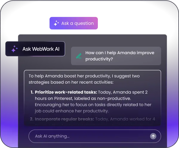 Manager analyzing AI-generated employee daily activity report with insights on productivity and irregularities