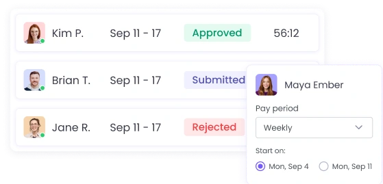 Manager reviewing and approving employee timesheets with employee daily activity report