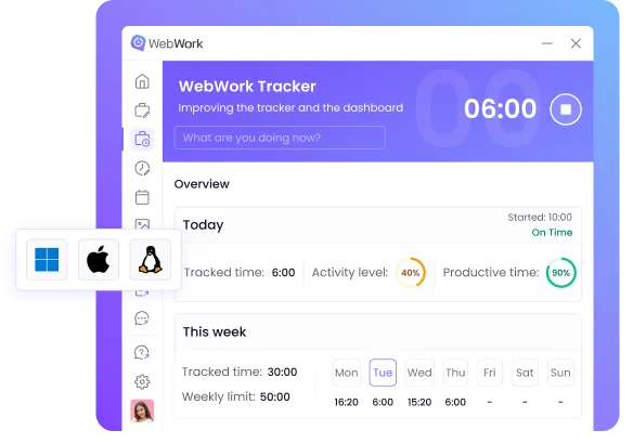 Suivi du temps des employés disponible sur desktop pour un monitoring et une gestion complets