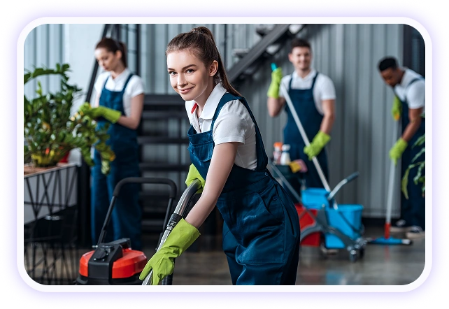 Cleaning services time tracking with shift assignments and payroll across client sites