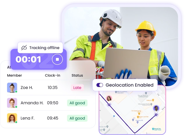 Field service time tracking app with GPS attendance for field workers