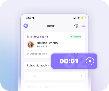 Mobile clock in app on iOS and Android for field workers to track time