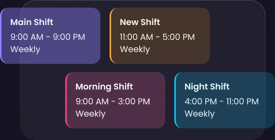 Schichtkalender mit Haupt-, Neu-, Morgen- und Nachtschichten