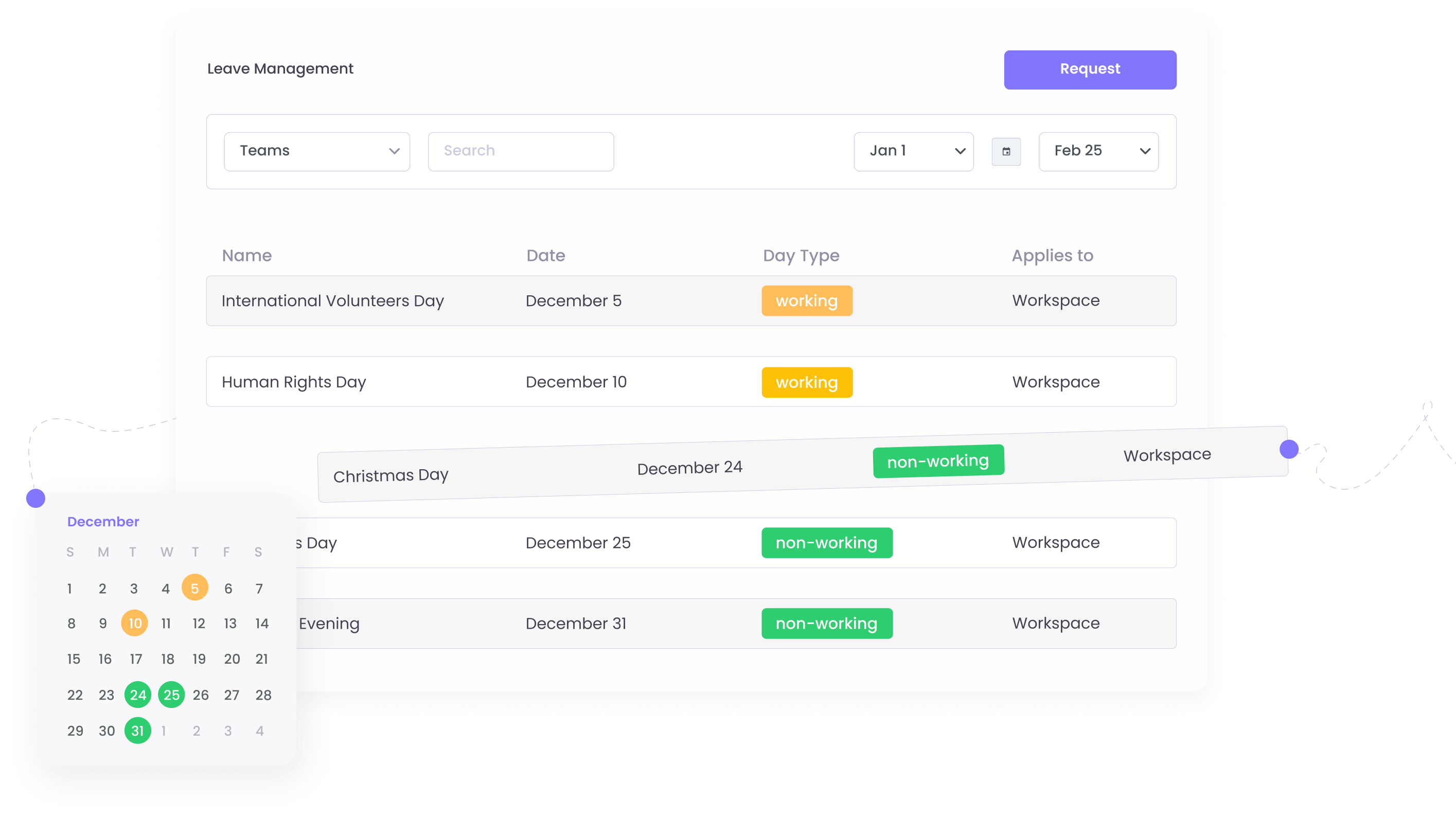 Make a Holiday List in WebWork Time Tracker Holiday | WebWork Features