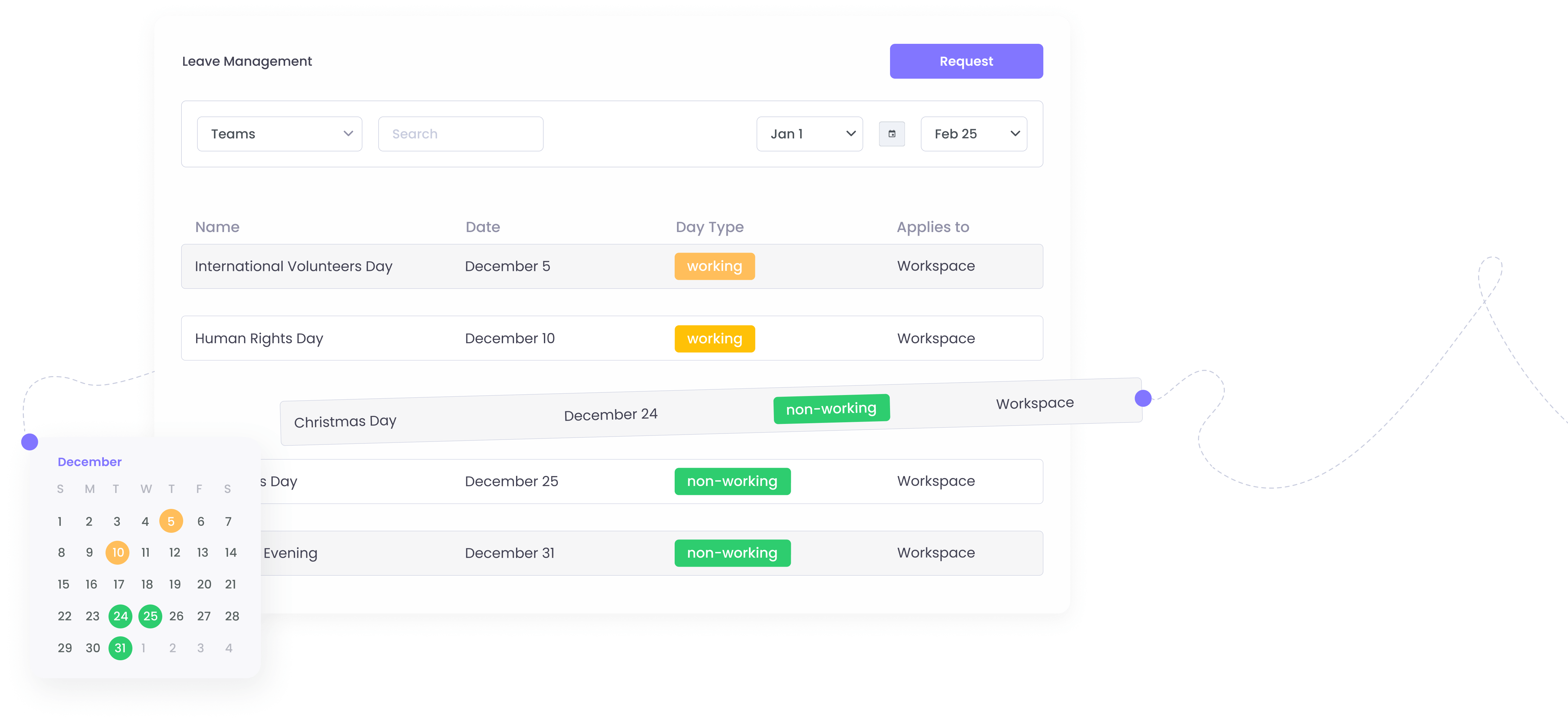 Make a Holiday List in WebWork Time Tracker Holiday | WebWork Features