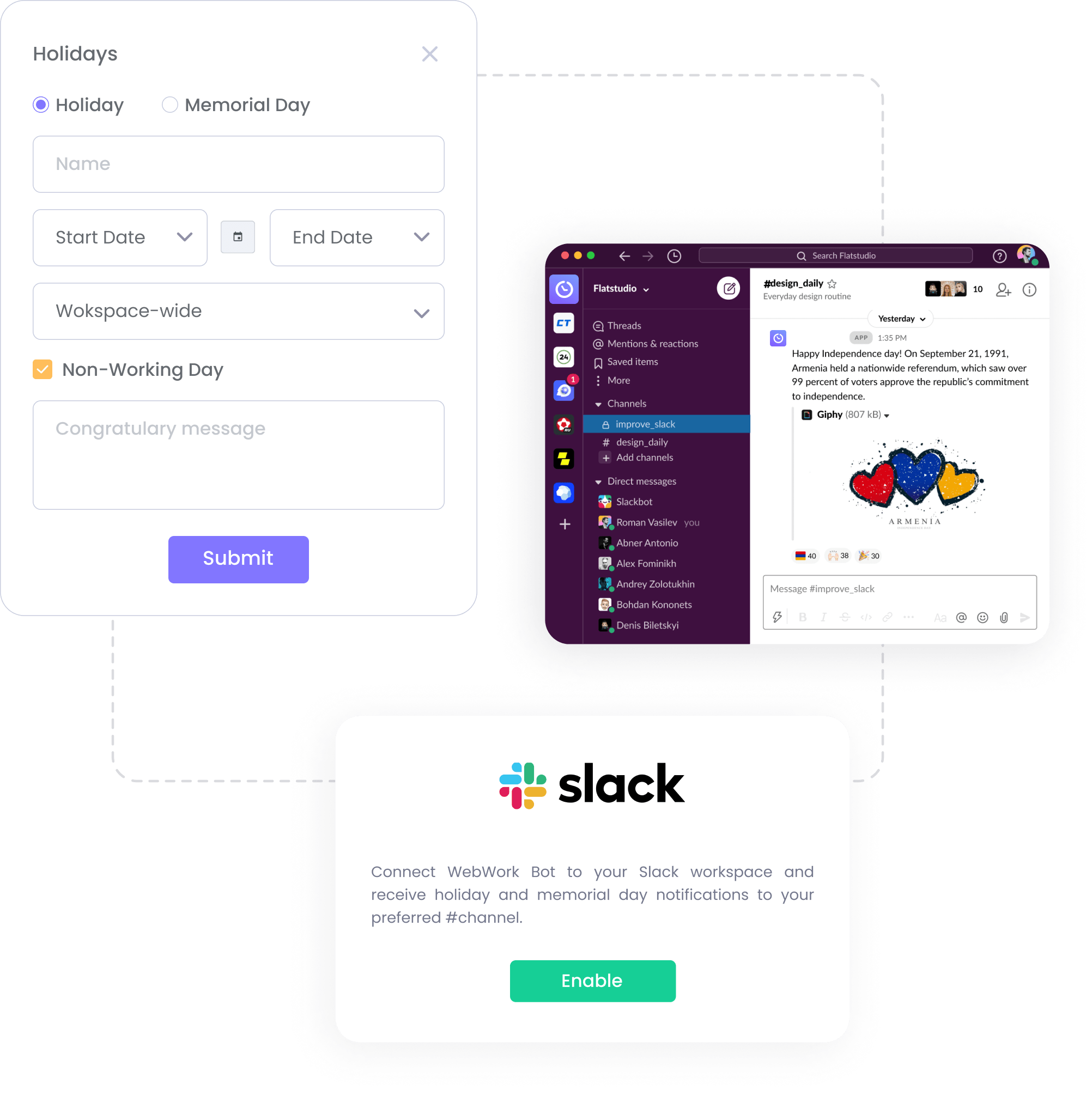 Notify Your Team about Holidays with WebWork Bot Holiday | WebWork Features