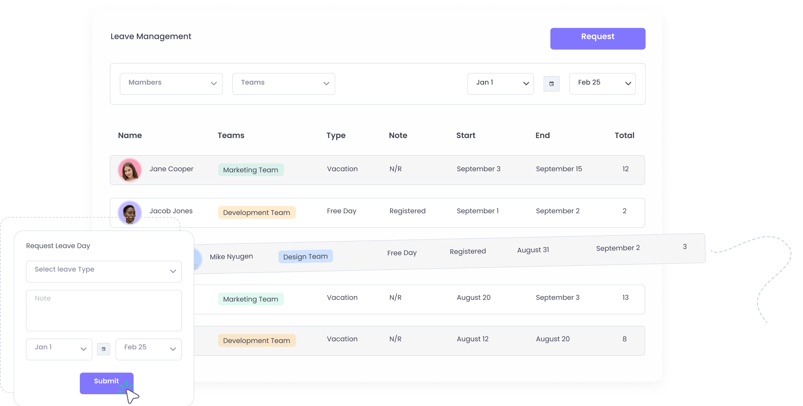 Leave Management System in WebWork Time Tracker Leave Management | WebWork Features