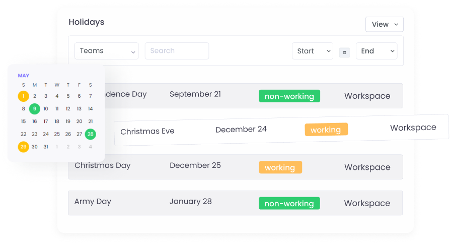 Holidays| WebWork  Features