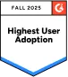 Highest User Adoption Fall 2025 badge awarded to WebWork Time Tracker