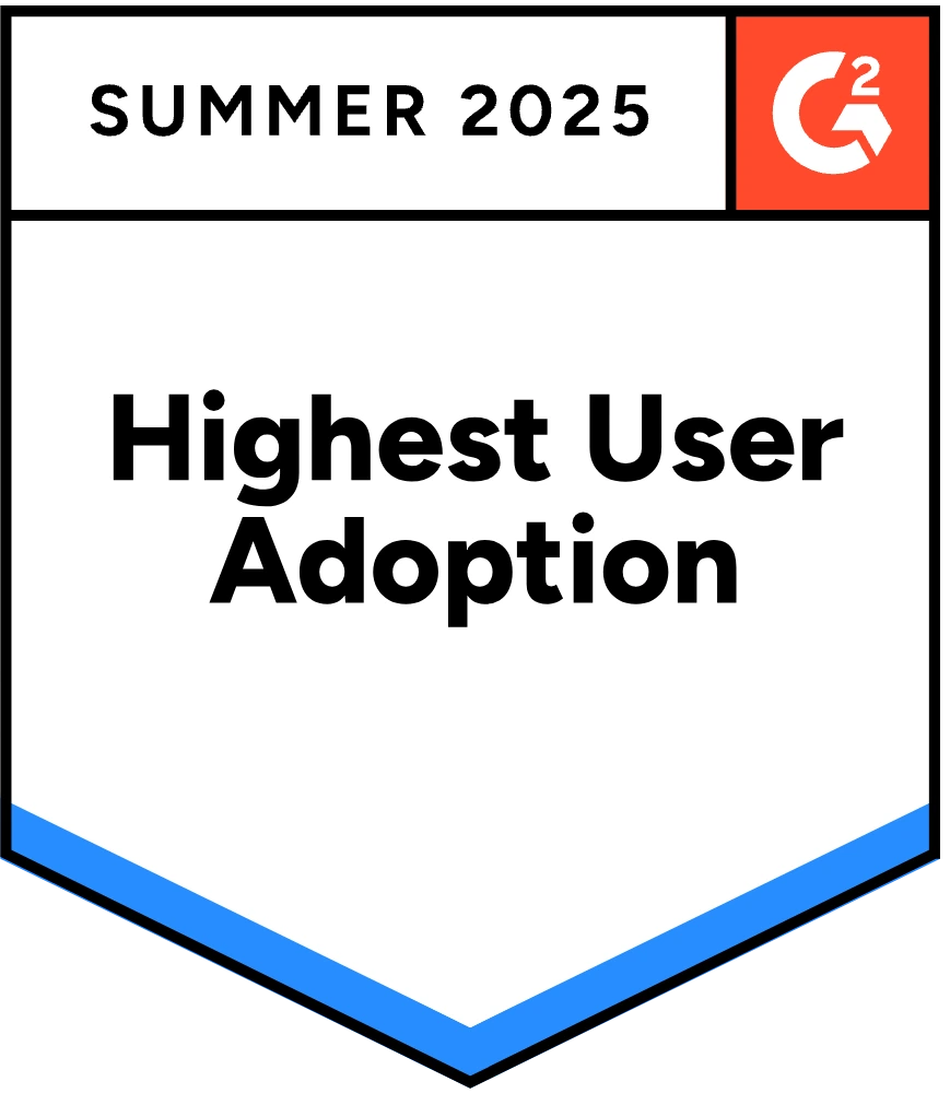 G2 Highest User Adoption Summer 2025 badge awarded to WebWork Time Tracker