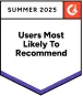 Users Most Likely to Recommend Summer 2025 badge awarded to WebWork Time Tracker