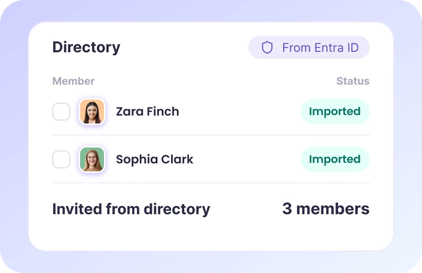 WebWork directory list with members imported from Entra ID for Microsoft Entra ID time tracking