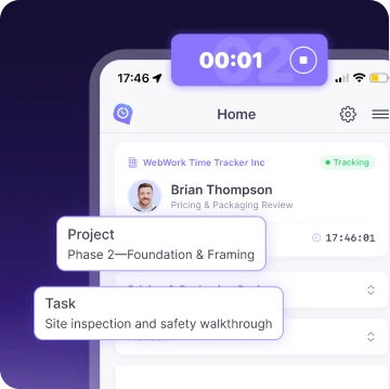 One-tap mobile time tracking app for employees with project and task selection